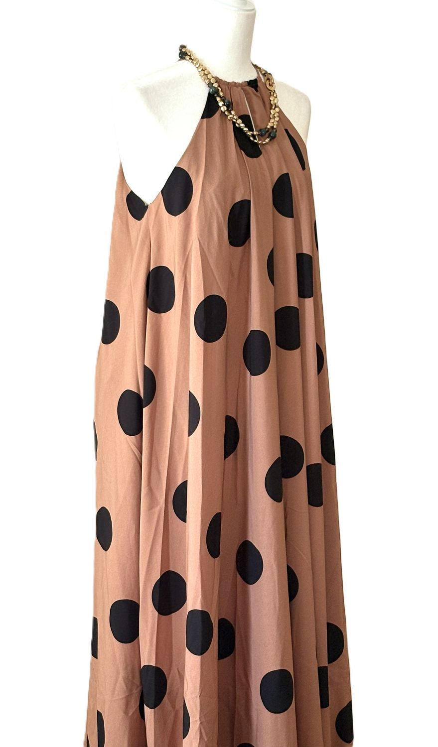 Dresses: Chic Polka Dot Midi With Cut In Shoulders (Brown Black)