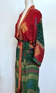 Top Grade Silk Kimono Duster Mixed Print (Red/Green/Gold)