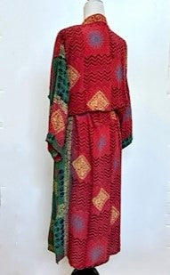 Top Grade Silk Kimono Duster Mixed Print (Red/Green/Gold)