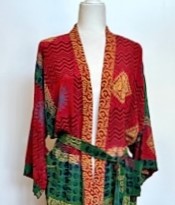 Top Grade Silk Kimono Duster Mixed Print (Red/Green/Gold)