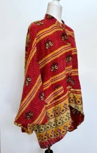 Kantha Cotton Embroidered Tunic: Best Seller (Stripe/Floral) New Print