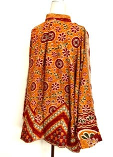 Kantha Cotton Embroidered Tunic: Best Seller (Gold Floral) New Print