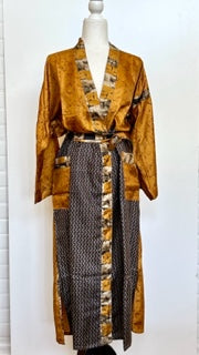 Luxurious Rich Abstract Print Silk Kimono (Copper/Black)