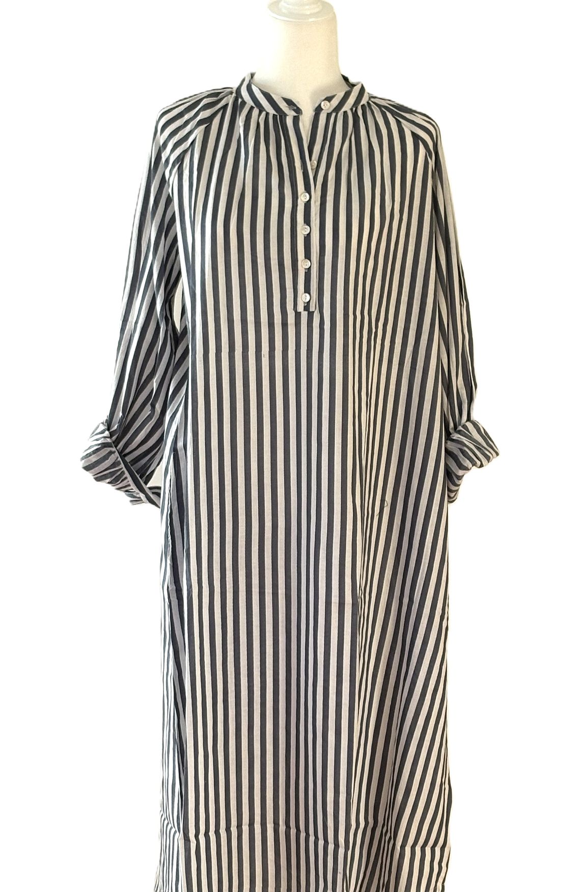 Hand Block Printed Cotton Shirtdress: Vertical Stripes, Work-to-Play Midi (2 Colors)