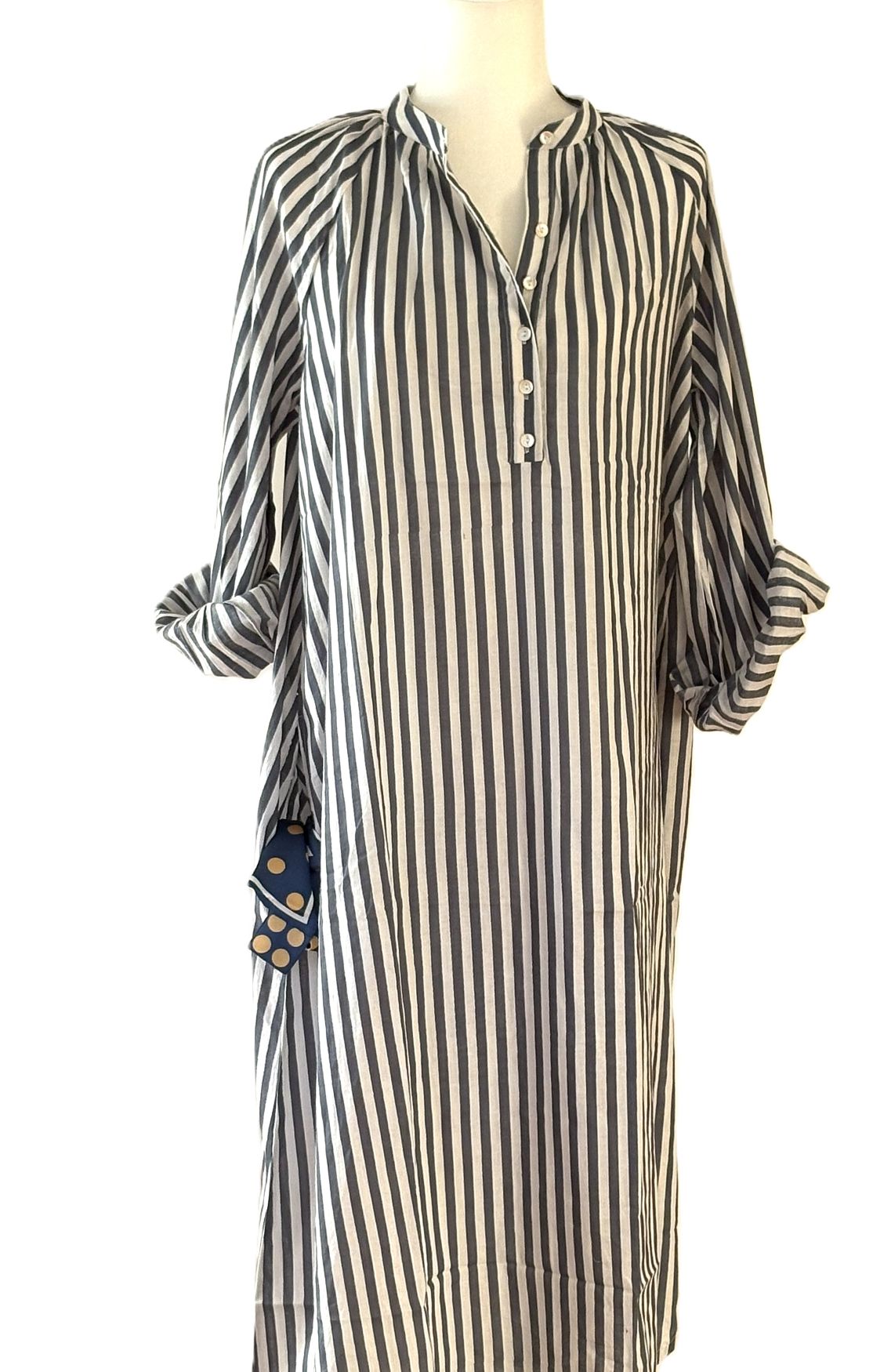 Hand Block Printed Cotton Shirtdress: Vertical Stripes, Work-to-Play Midi (2 Colors)