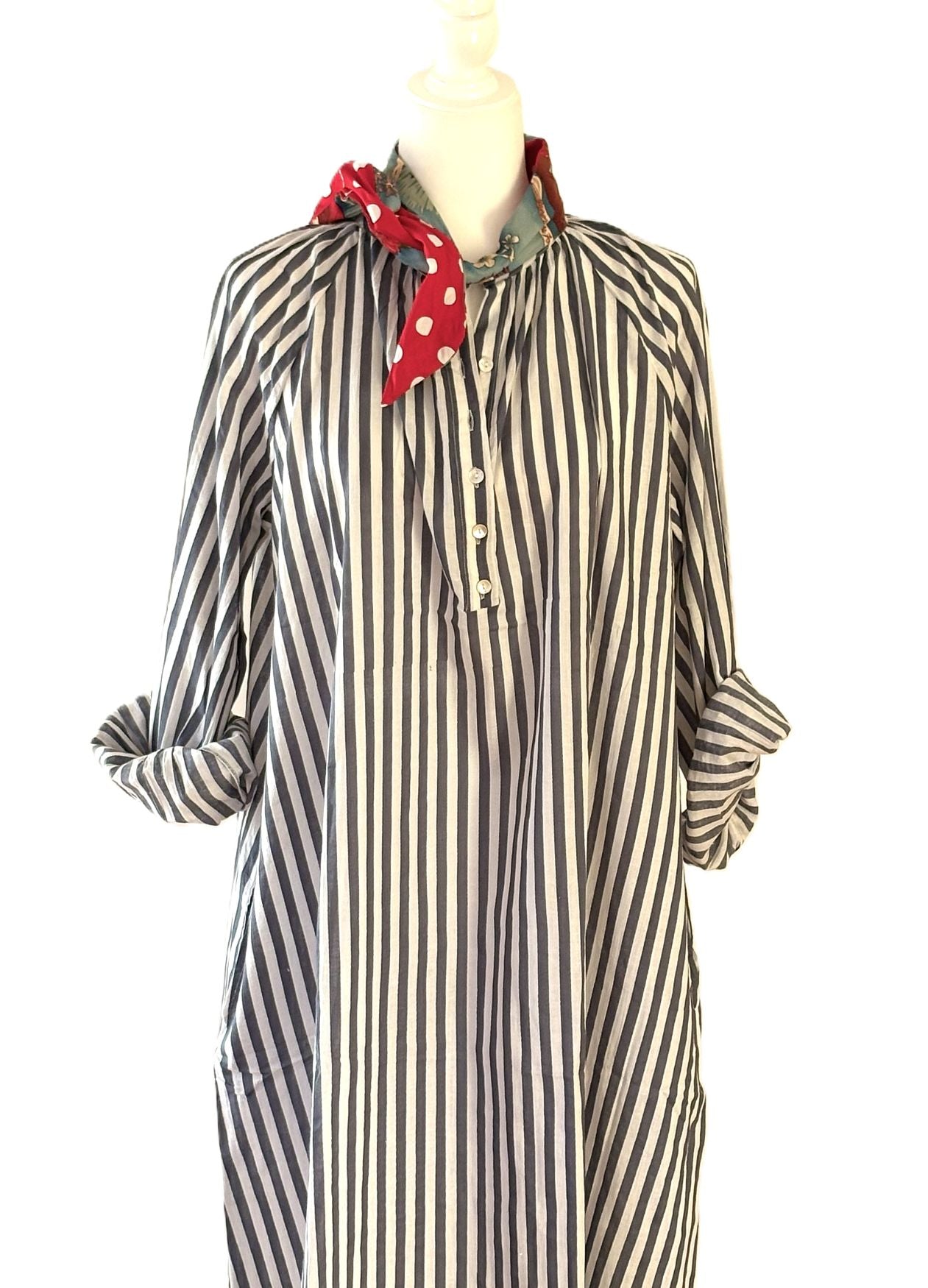 Hand Block Printed Cotton Shirtdress: Vertical Stripes, Work-to-Play Midi (2 Colors)