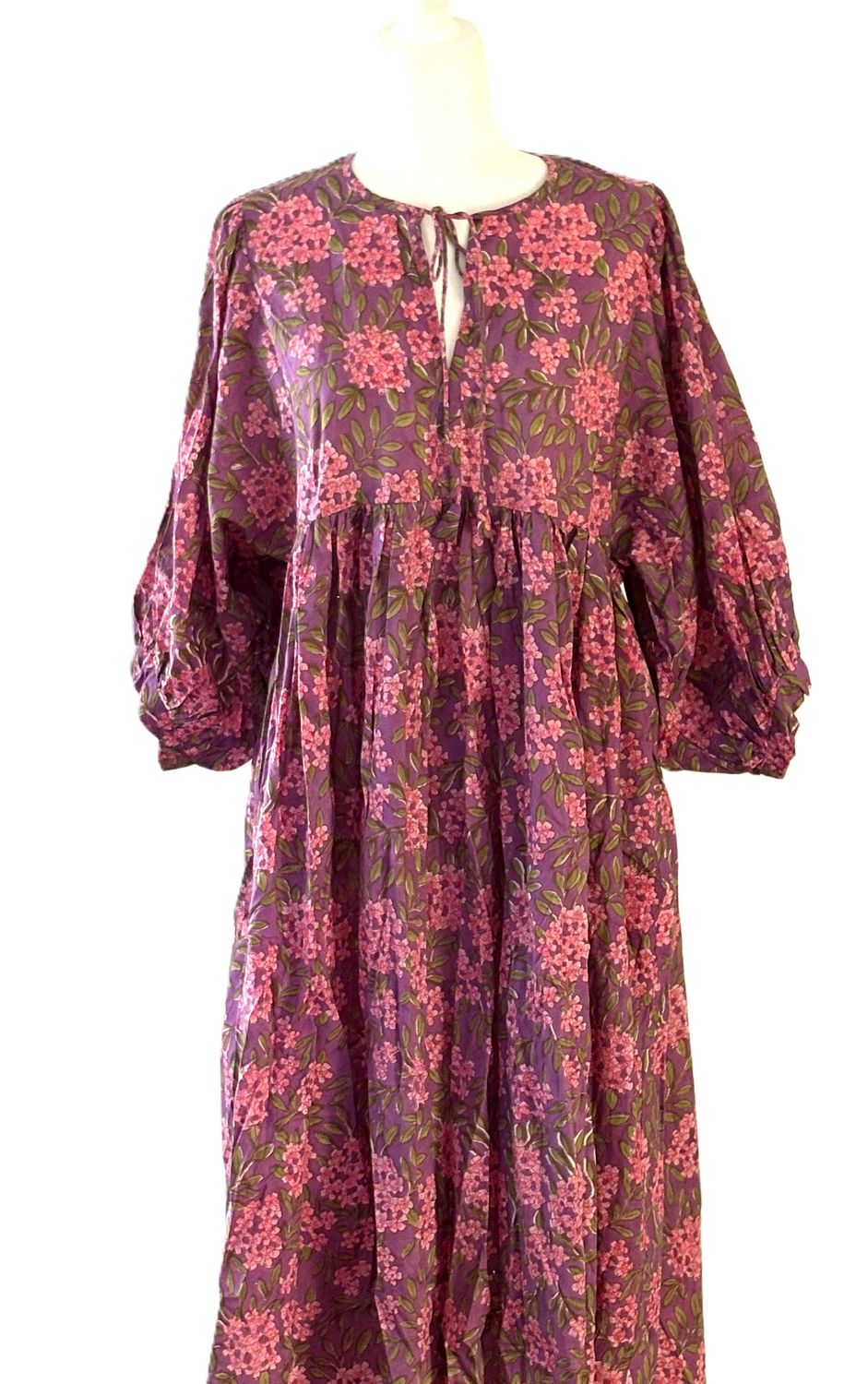 Dresses: Traditional Long Cotton Maxi, Floral (Pink Lilac)