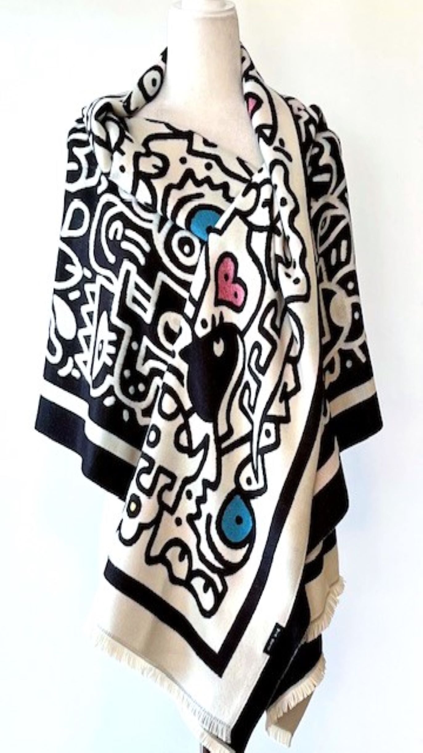 Whimsical Black and White Reversible Wrap – Artisan Shawl.