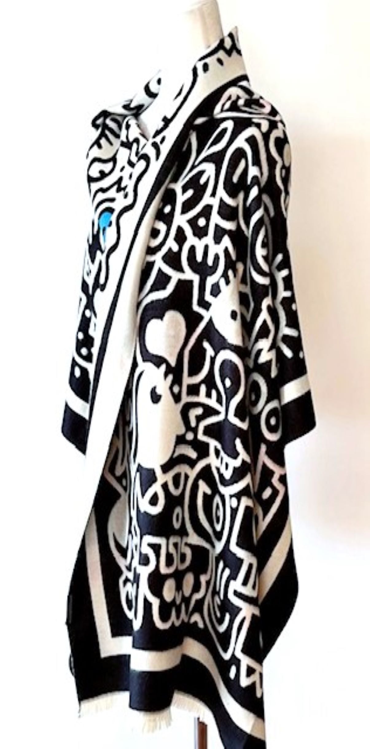 Whimsical Black and White Reversible Wrap – Artisan Shawl.