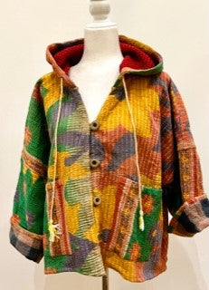 New Style Kantha Copped Shacket Jacket (Green)