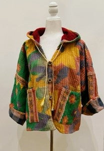 New Style Kantha Copped Shacket Jacket (Green)