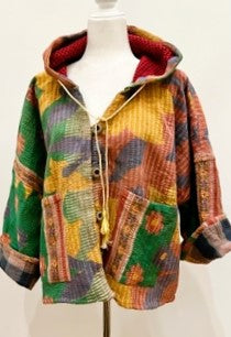 New Style Kantha Copped Shacket Jacket (Green)