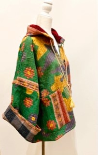 New Style Kantha Copped Shacket Jacket (Green)