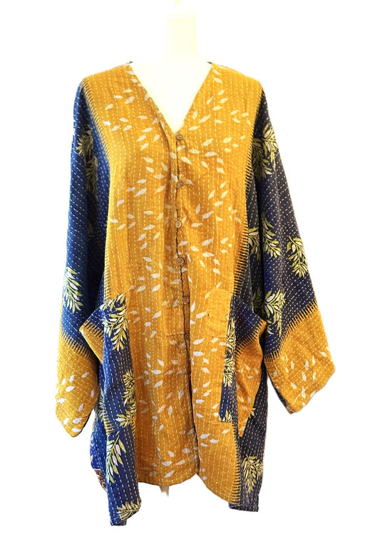 Kantha Bae Pareo Kantha Gaia Button-Down Kimono (Navy Yellow)