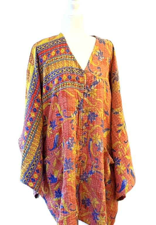 Kantha Bae Pareo Kantha Gaia Button-Down Kimono (Orange Pink)