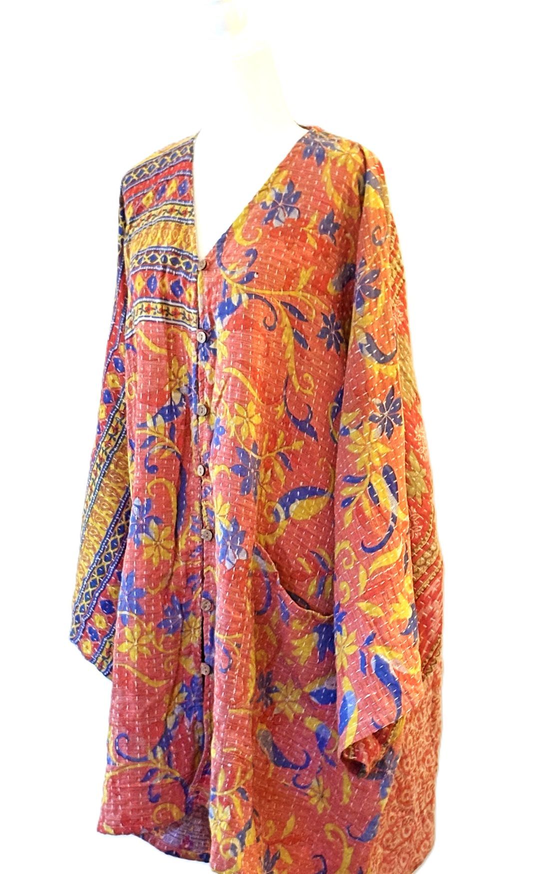 Kantha Bae Pareo Kantha Gaia Button-Down Kimono (Orange Pink)