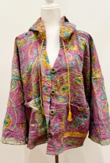 New Style Kantha Cropped Shacket Jacket (Purple)