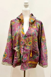 New Style Kantha Cropped Shacket Jacket (Purple)