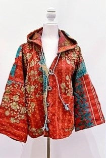 New Style Kantha Cropped Shacket Jacket (Red)