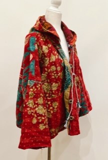 New Style Kantha Cropped Shacket Jacket (Red)