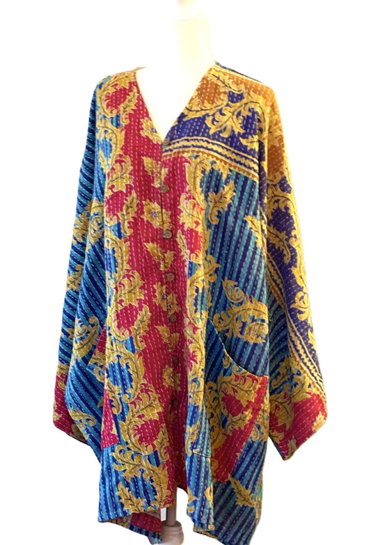 Kantha Bae Pareo Kantha Gaia Button-Down Kimono (Blue Green)