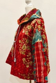 New Style Kantha Cropped Shacket Jacket (Red)