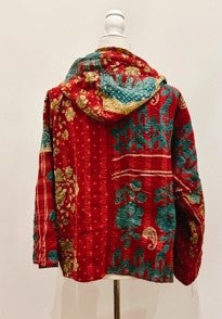 New Style Kantha Cropped Shacket Jacket (Red)