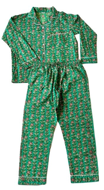 Ultra Soft Matching Cotton Pajama Shirt and Pant Set. Sleepover invited. (4 Gorgeous Greens)