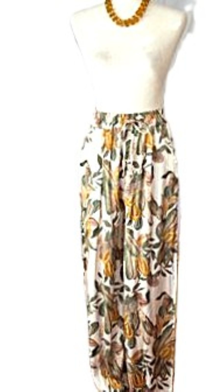 Pants- Italian One Size Ivory Botanical Print Wide-Leg.  Flattering