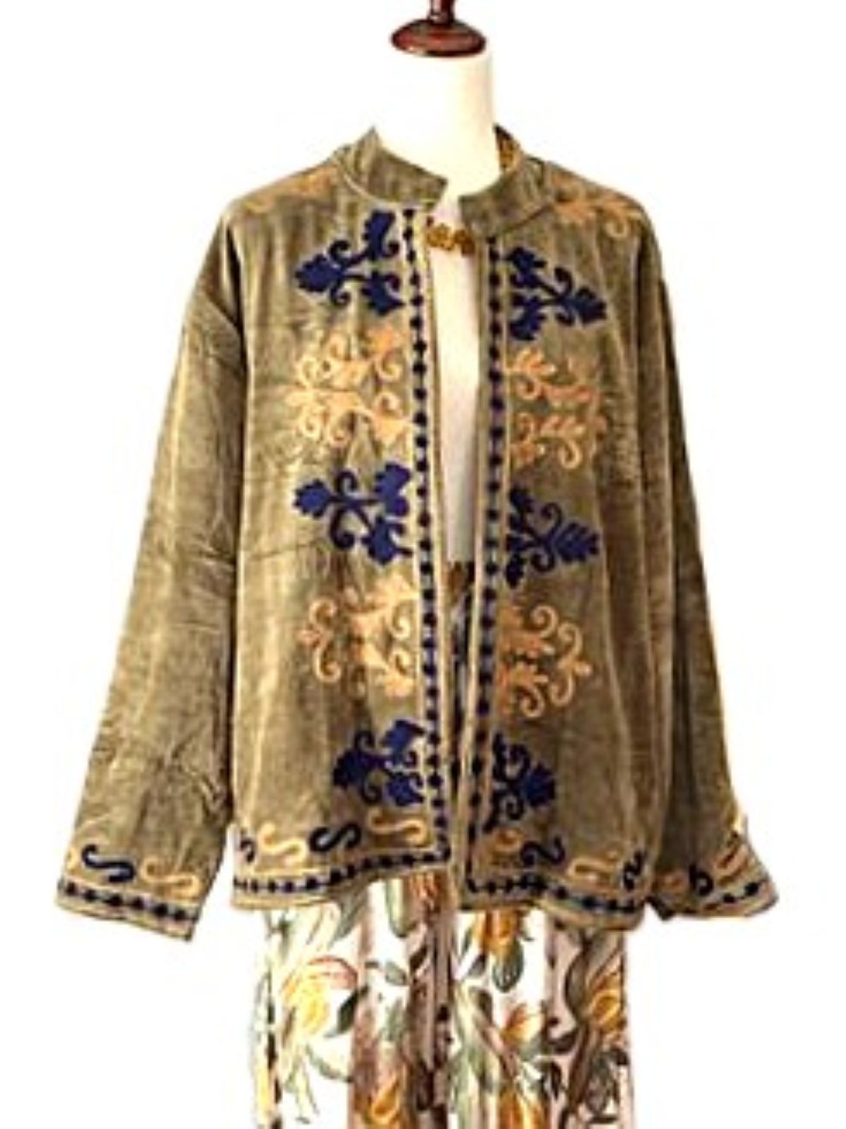 Specialty Collection: Easy, Tailored Short Jacket, Hand Embroidered. (Khaki)