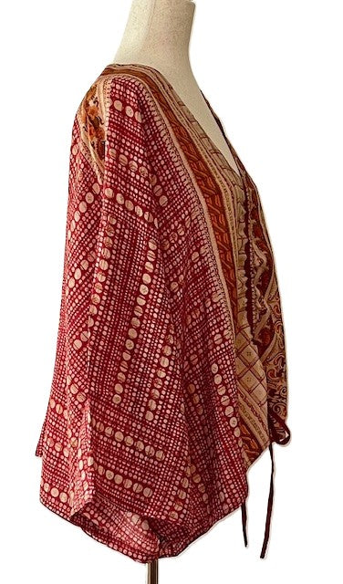 Kantha Bae Crepe Silk Butterfly Top is Groovy (Beige Shapes)