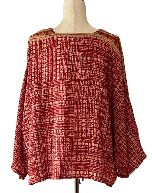 Kantha Bae Crepe Silk Butterfly Top is Groovy (Beige Shapes)