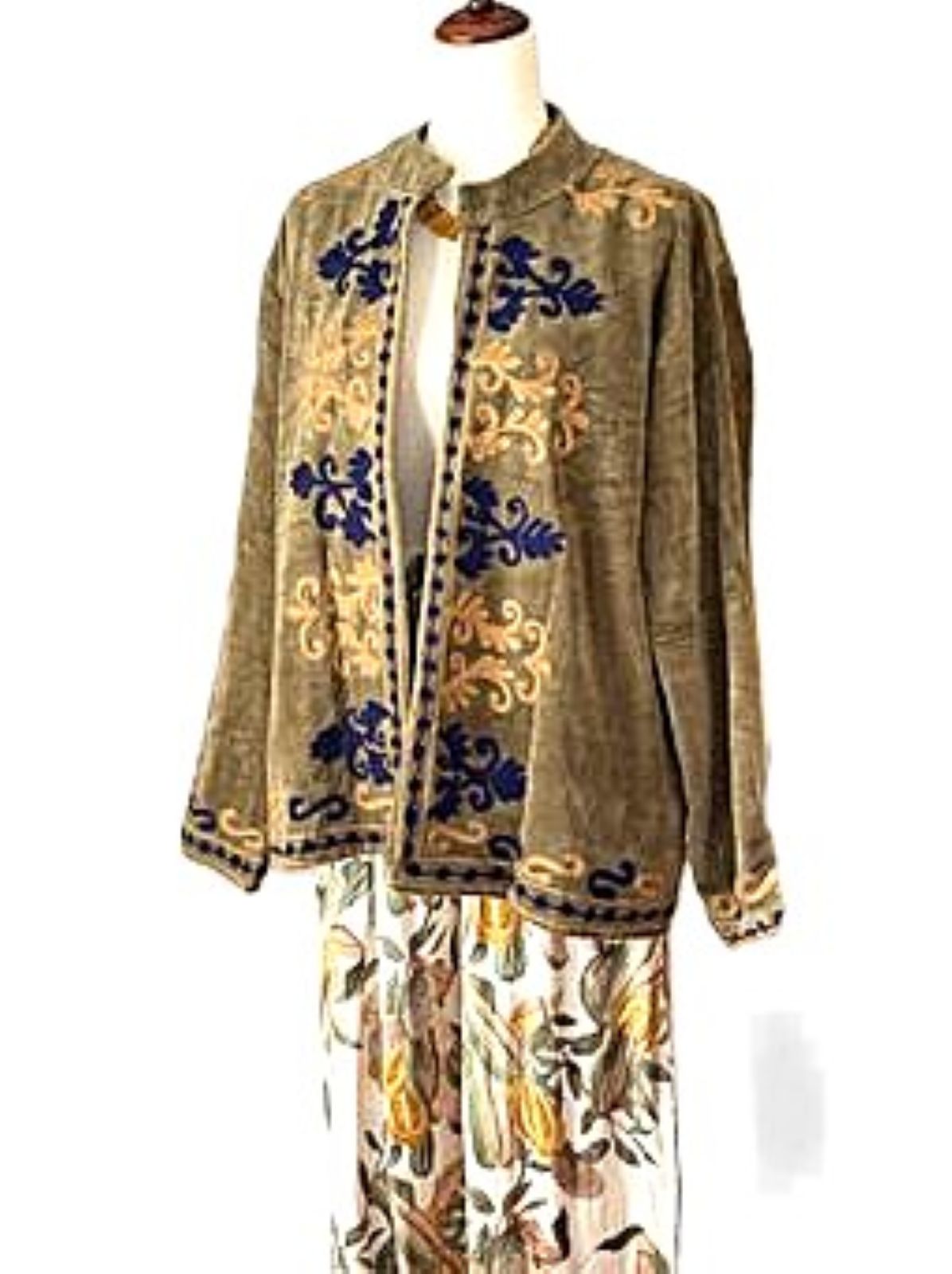 Specialty Collection: Easy, Tailored Short Jacket, Hand Embroidered. (Khaki)