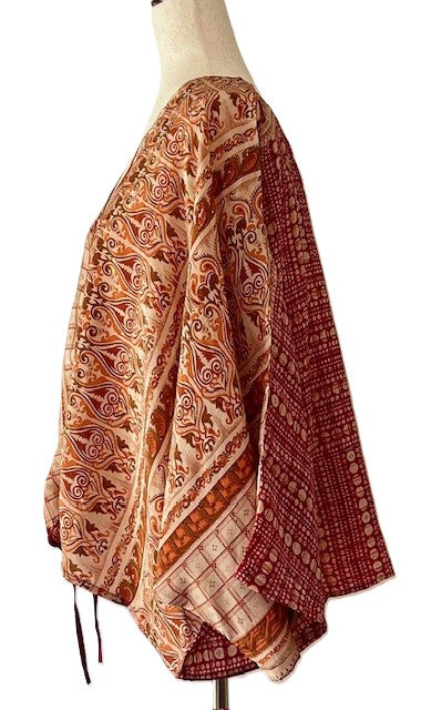 Kantha Bae Crepe Silk Butterfly Top is Groovy (Beige Shapes)