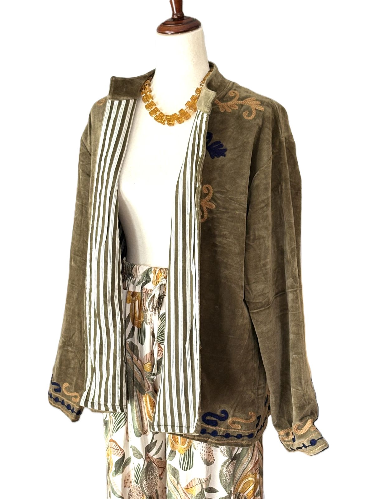 Specialty Collection: Easy, Tailored Short Jacket, Hand Embroidered. (Khaki)