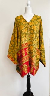 Best Seller: 4 Button Short Kantha Cotton Tunic is Seasonless (Mustard Floral)