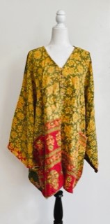 Best Seller: 4 Button Short Kantha Cotton Tunic is Seasonless (Mustard Floral)