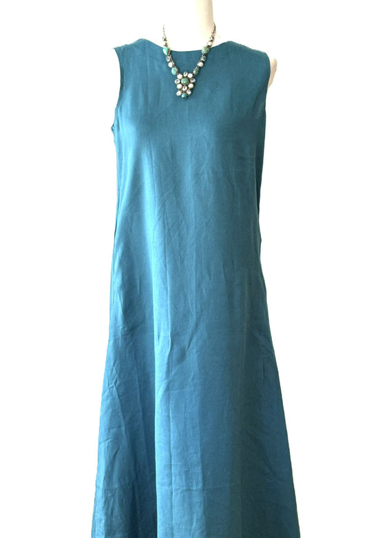 Dresses: Elegant Linen Sleeveless Maxi (Turquoise)