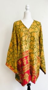 Best Seller: 4 Button Short Kantha Cotton Tunic is Seasonless (Mustard Floral)