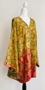 Best Seller: 4 Button Short Kantha Cotton Tunic is Seasonless (Mustard Floral)