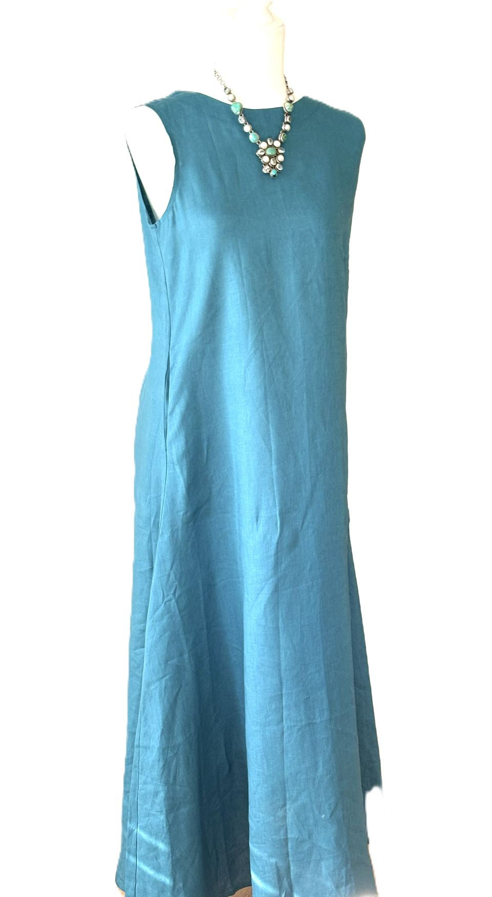 Dresses: Elegant Linen Sleeveless Maxi (Turquoise)