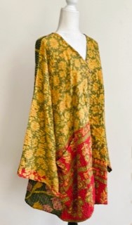 Best Seller: 4 Button Short Kantha Cotton Tunic is Seasonless (Mustard Floral)