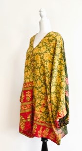 Best Seller: 4 Button Short Kantha Cotton Tunic is Seasonless (Mustard Floral)