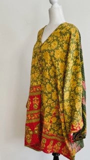 Best Seller: 4 Button Short Kantha Cotton Tunic is Seasonless (Mustard Floral)