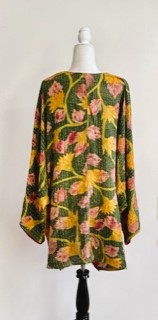 Best Seller: 4 Button Short Kantha Cotton Tunic is Seasonless (Mustard Floral)