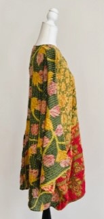 Best Seller: 4 Button Short Kantha Cotton Tunic is Seasonless (Mustard Floral)