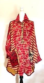 Designer Specialty Overblouse is Versatile: Coat, Coverup, or Top (Red Beige)