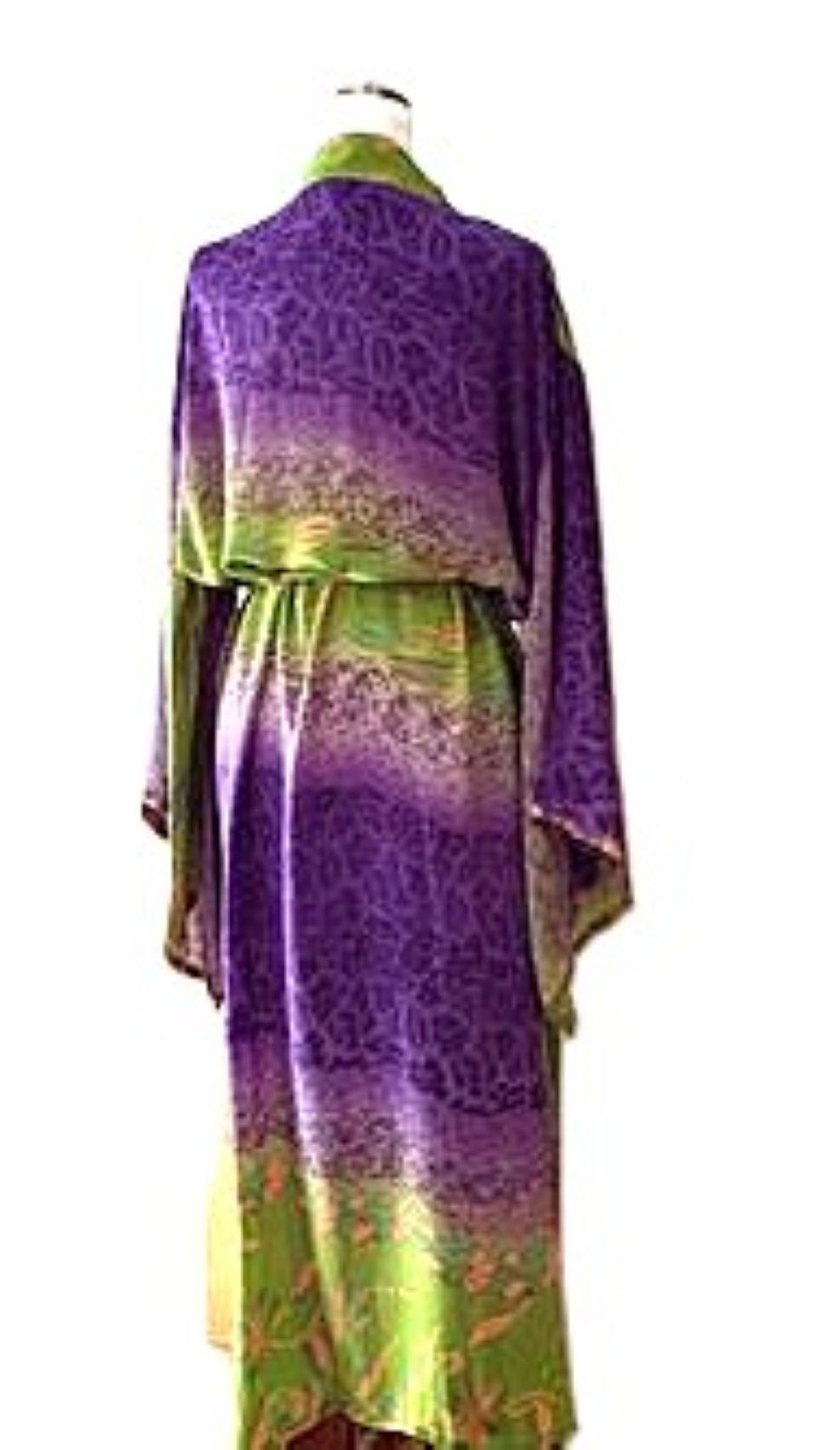 Long Silk Kimono Duster, Dramatic Color Tones And Elegant (Purple)
