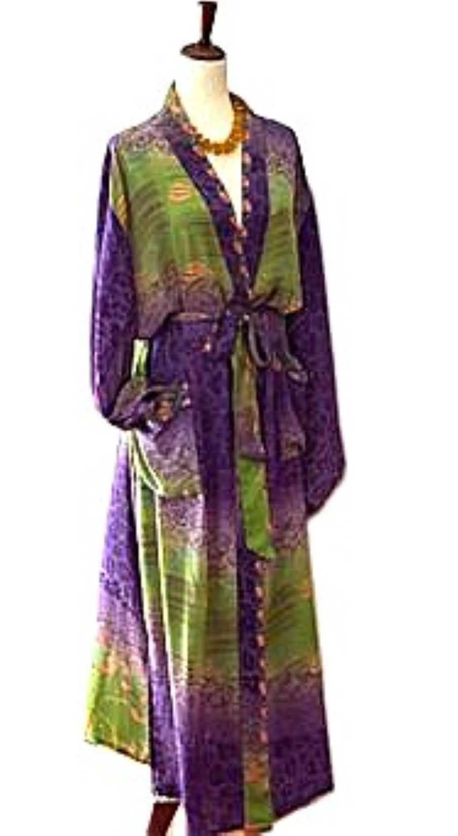 Long Silk Kimono Duster, Dramatic Color Tones And Elegant (Purple)
