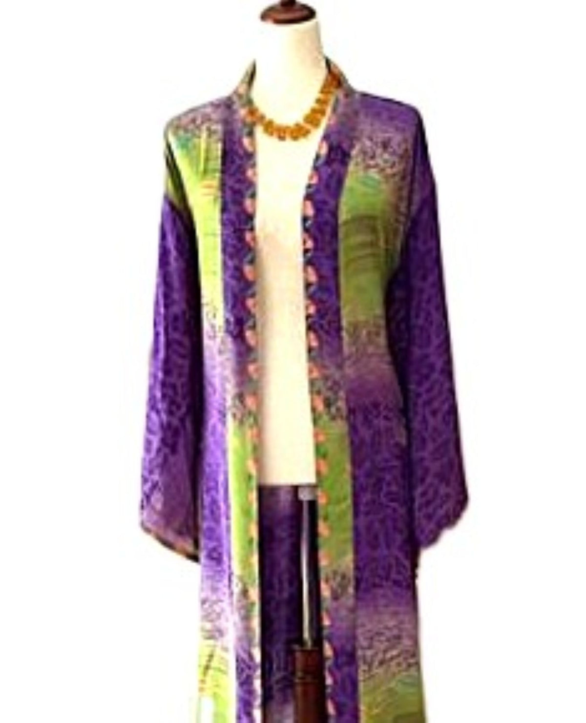 Long Silk Kimono Duster, Dramatic Color Tones And Elegant (Purple)